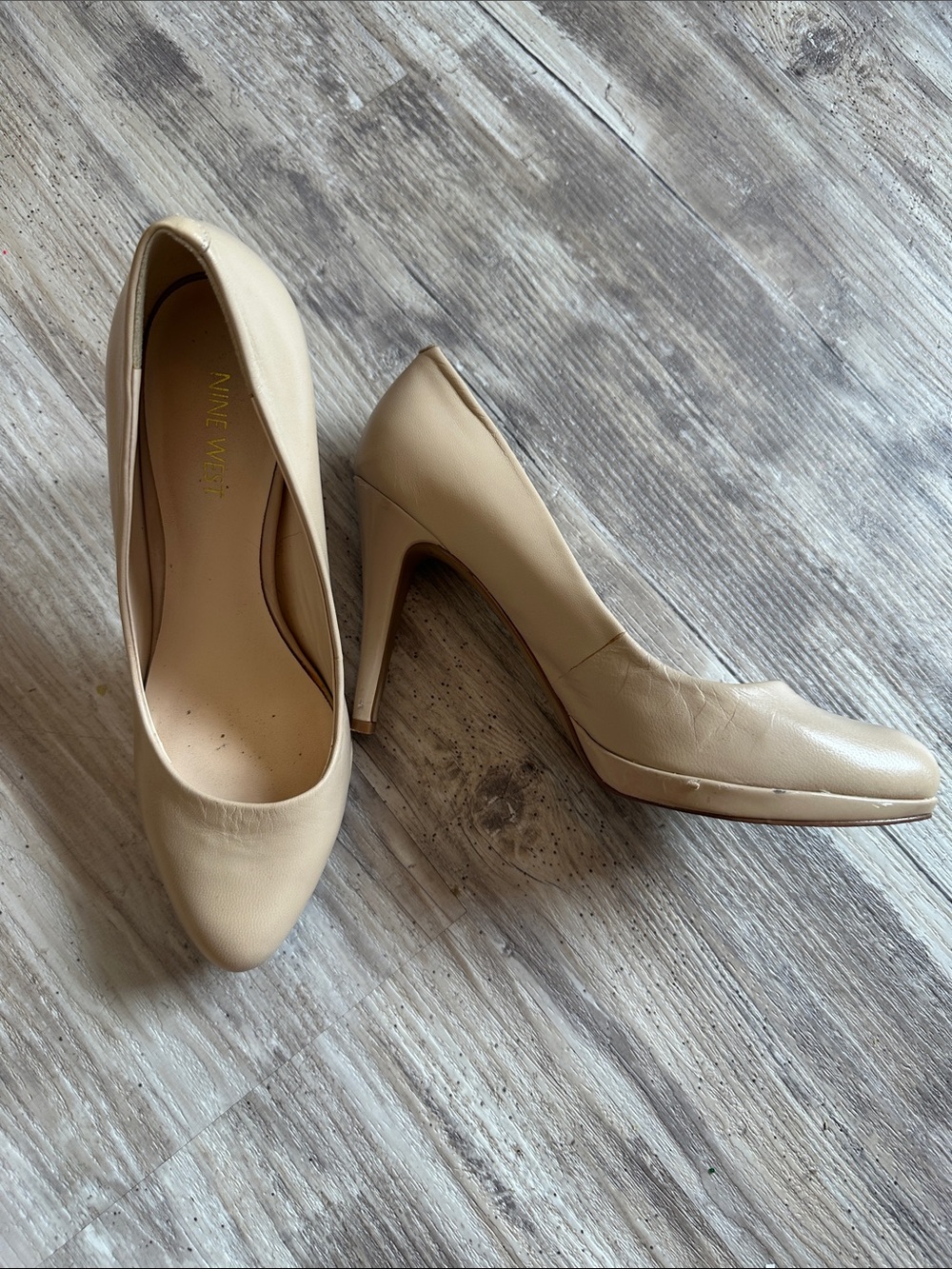 Nine West Beige Leather Pointed-Toe High Heels